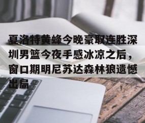 满冠体育-夏洛特黄蜂今晚豪取连胜深圳男篮今夜手感冰凉之后，窗口期明尼苏达森林狼遗憾出局的简单介绍